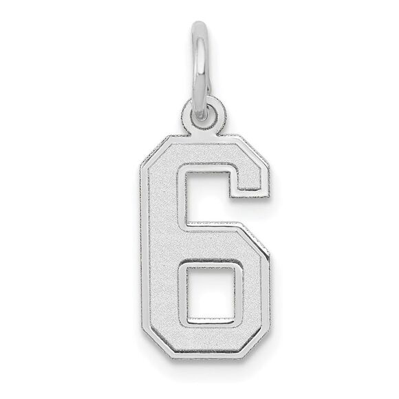 14k White Gold, Jersey Collection, Small Number 6 Pendant - Picture 1 of 5
